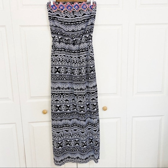 Xhilaration Strapless Western Black White Embroidered Aztec Print Maxi Dress - Picture 6 of 6